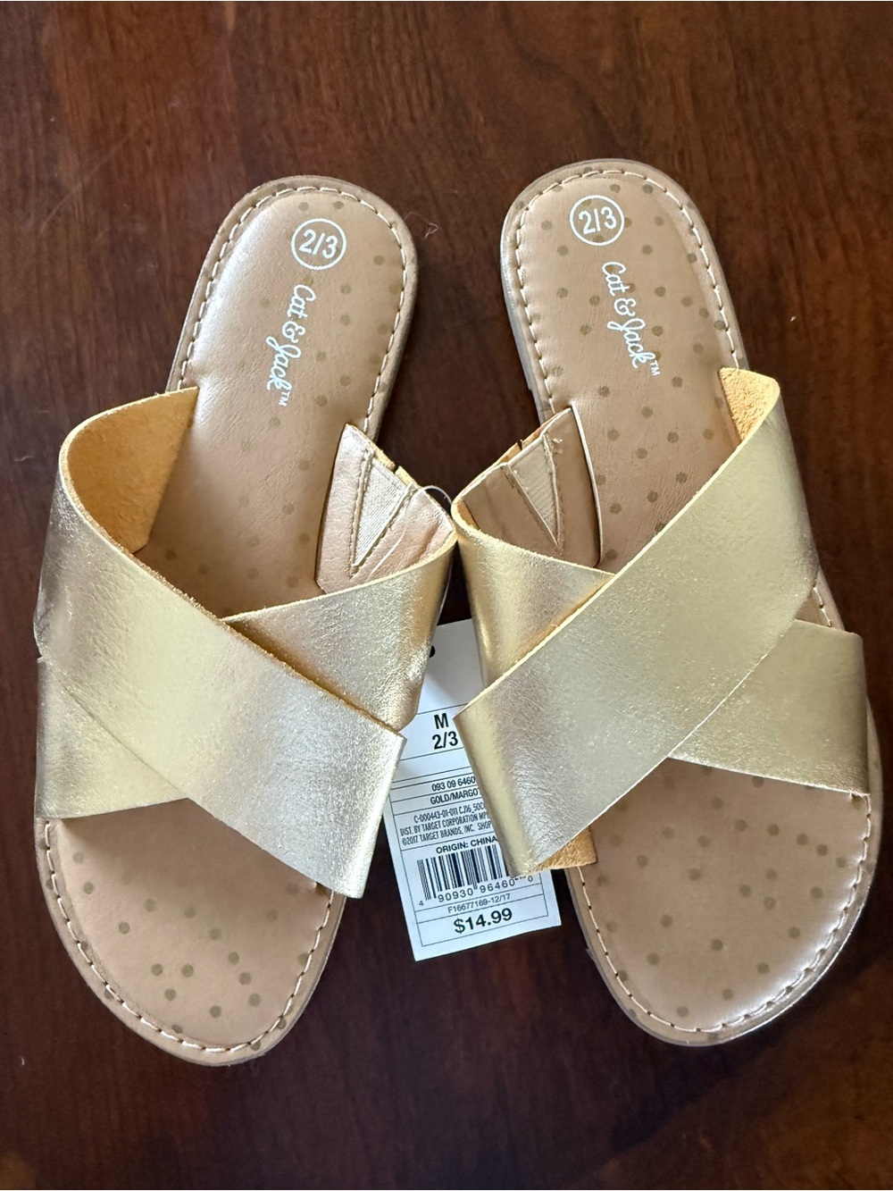 Cat & Jack Girls Metallic Gold Crisscross Slide Sandals